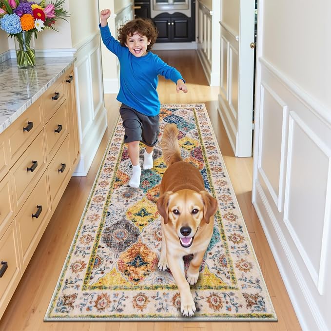 HEBE Washable Hallway Runner Rug 2'x 5' Non Slip Kitchen Rugs Runner, Low Pile - Image 8