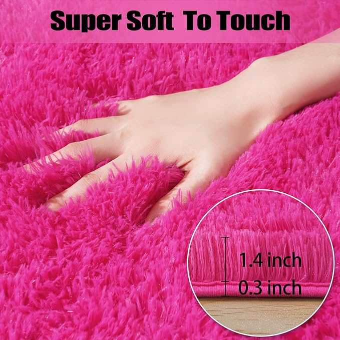 qulint 5x7 Area Rug for Living Room, Fluffy Hot Pink Rugs for Bedroom Soft Shag - Image 2