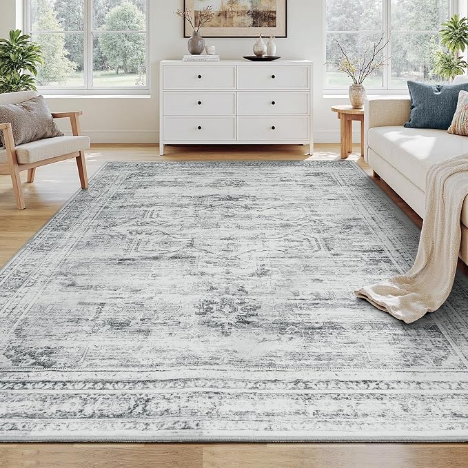 Washable Grey White Area Rugs 6x9 by Carpelux
