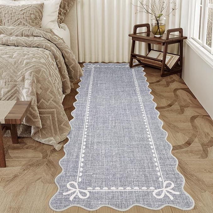 GarveeHome Scalloped Bow Rug for Living Room, Solid Grey Rug for Dorm, Washable - Image 7