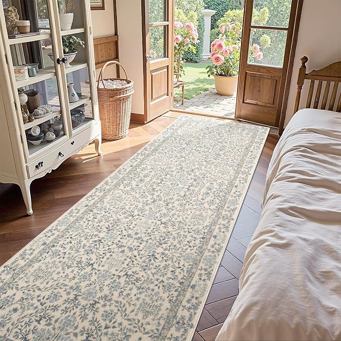 jinchan Zenith Floral Runner Rug 3x10 Washable Kitchen Runner Non-Slip Low-Pile - Image 2