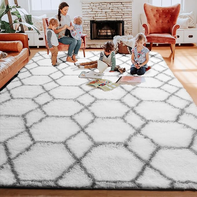 ONASAR 5x7 Area Rugs for Living Room Bedroom, Fluffy White and Grey Throw Rug - Image 8