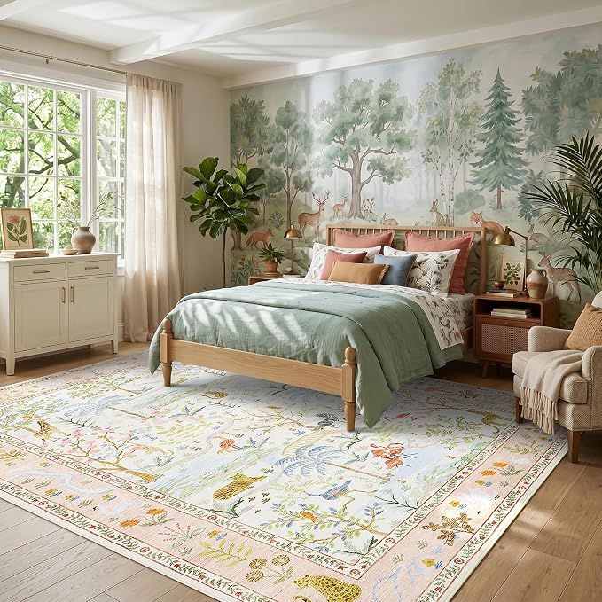 Washable Area Rug 5x7 Blush Animal Print Rugs - Image 2