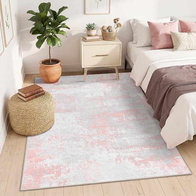 Latte&Fog Pink 4x6 Area Rug for Entryway, Modern Abstract Cute Small Rugs for - Image 5
