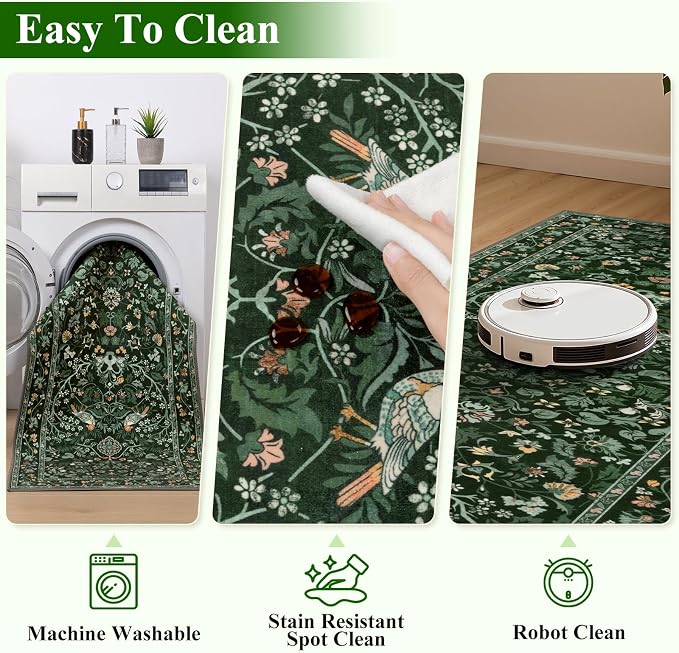 HEBE Washable Hallway Runner Rug 2'x 8' Non Slip Kitchen Rugs Runner, Low Pile - Image 4