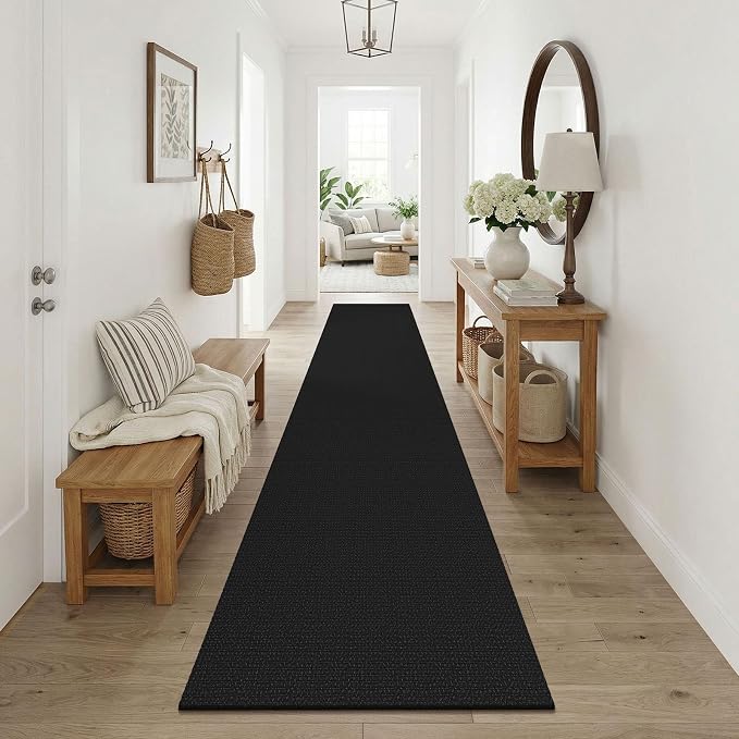 KOZYFLY Black Runners Rugs for Hallway 2.5'x10', Washable Runner Rug, Woven Non - Image 8