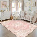 Latte&Fog Washable Pink Rug, Vintage 5x7 Area Rugs - Image 3
