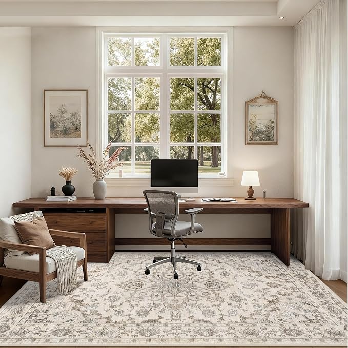5x7 Area Rugs Living Room Rug: Washable Vintage Distressed Floral Rug No Slip - Image 6
