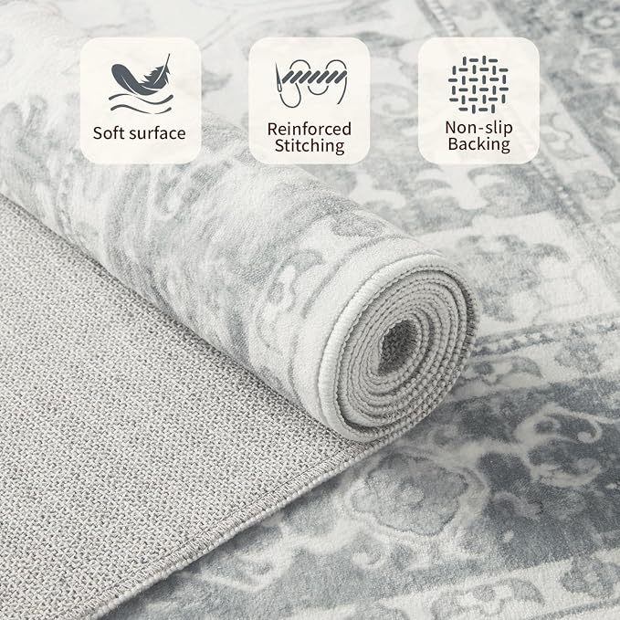 Rugxara 8x10 Washable Area Rug for Living Room, Extra Large Neutral Vintage - Image 5