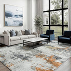 Area Rug 8x10 Living Room Rug Washable: No-Slip Abstract Soft Thin Large Grey - Image 4