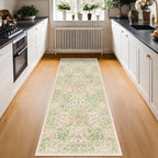 Hazo Haus Non Slip Beige Green Bathroom Runner Rug - Image 8