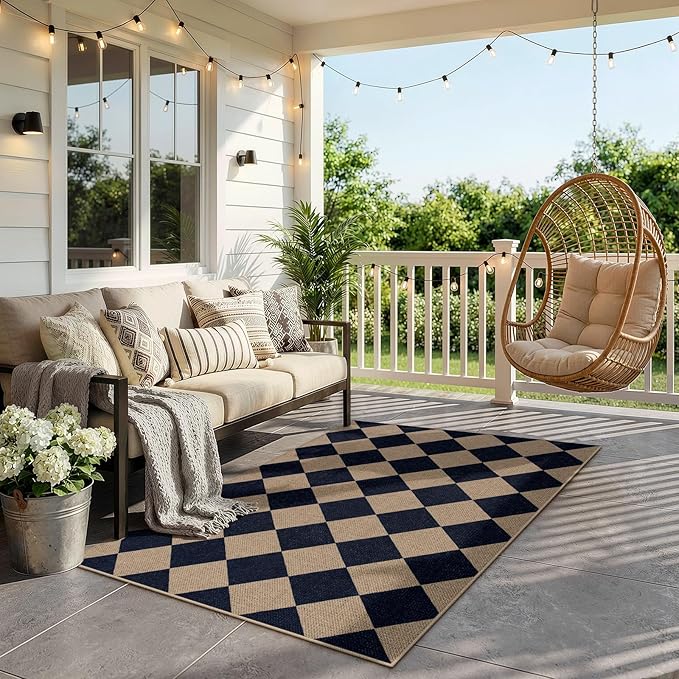 Lahome Colette Checkered Easy Jute Entry Rug, 3x5 Black Outdoor Patio Rug - Image 3