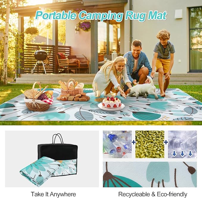Lahome Floral Indoor Outdoor Rug 8x10, Non Slip Outdoor Patio Rug - Image 3