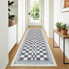 GarveeHome 2x8 Runner Rug for Kitchen Bathroom Modern Blue Checkered Long Rug - Image 7