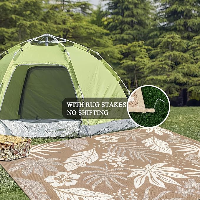 Pauwer Waterproof Outdoor Rug 8x10, Reversible Plastic Straw Patio Camping Rug - Image 6