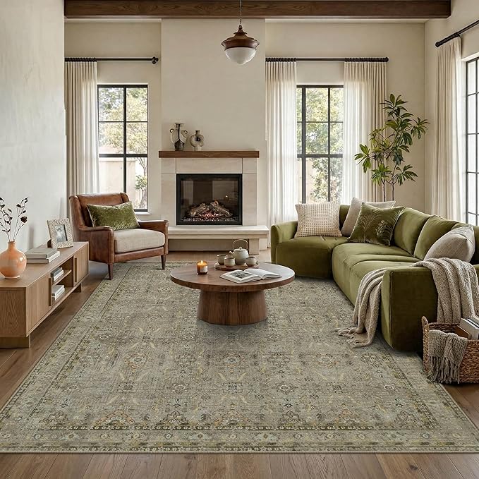 Rugxara 6x9 Area Rugs for Living Room Bedroom, Large Washable Rug, Olive by Rugxara
