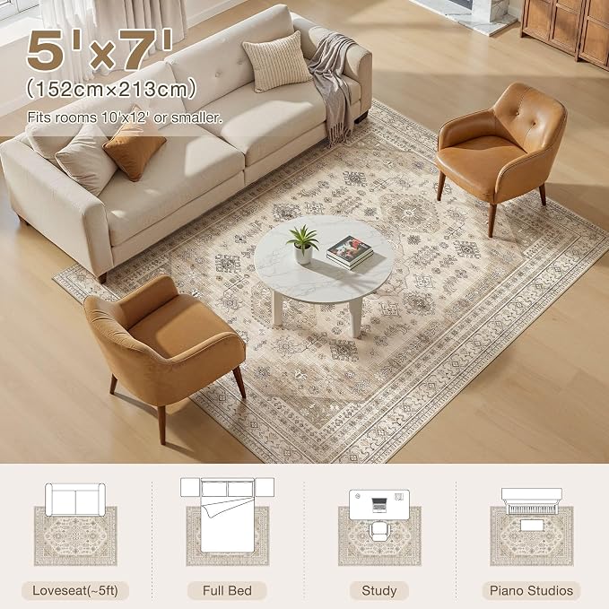 5x7 Washable Area Rug, Large Rugs - Image 8