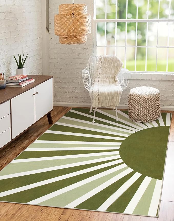 Lahome Green Area Rug: 5'x7 'Ultra-Thin Machine Washable & Non-Slip by Lahome