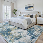 Area Rug 6x9 Living Room Rug Washable: No-Slip Abstract Soft Thin Large Blue - Image 5