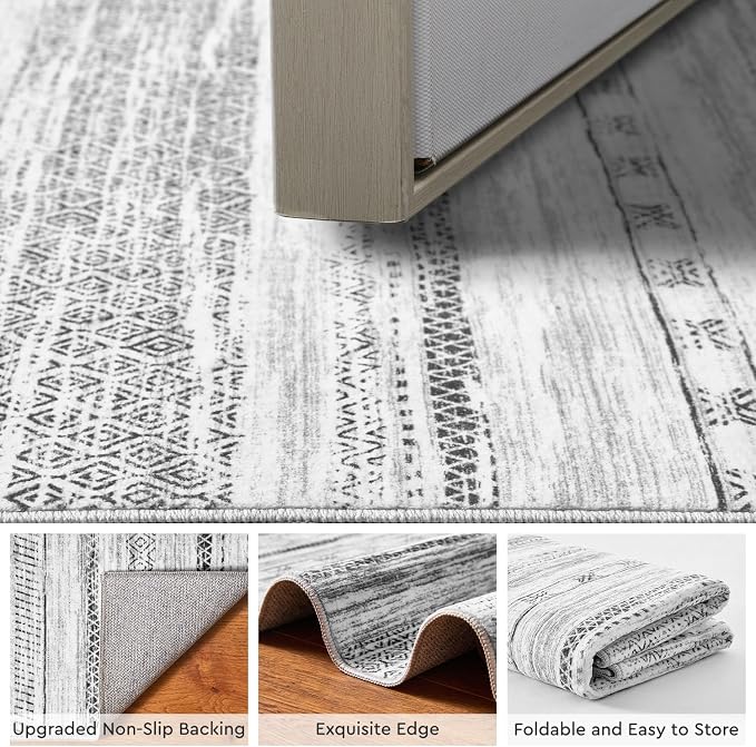 3x5 Area Rug Machine Washable Non Slip Rug Distressed Neutral Moroccan Boho Rug - Image 4