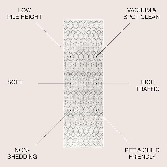 JONATHAN Y Boho Vintage Diamond Cream/Gray Runner Rug 2X14 ft, Moroccan Hype - Image 2