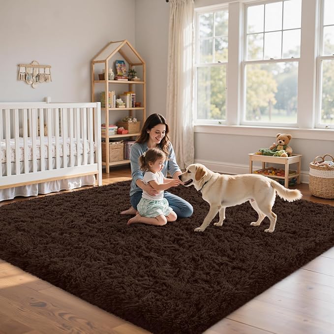 5x8 Area Rug for Living Room:Ultra Soft Fluffy Shag Brown Rugs, Large Fuzzy - Image 9