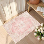 Latte&Fog Entryway Pink Rug, Vintage Floral 2x3 Washable Area Rugs by LatteFog