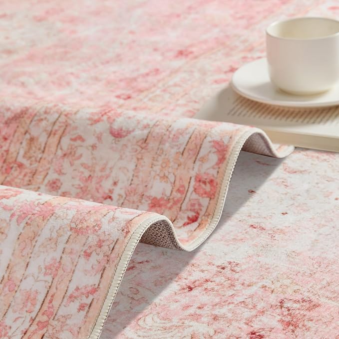 Latte&Fog 2x6 Washable Runner Pink Rugs, Non Slip Runner Rug - Image 6