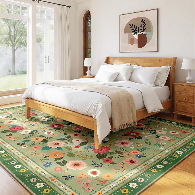 8x10 Area Rugs for Living Room Vacuum-Friendly Machine Washable Area Rug Flower - Image 8