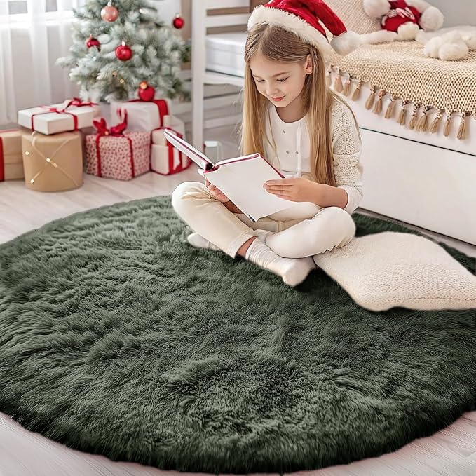 OLANLY Olive Green Round Rugs for Bedroom by OLANLY