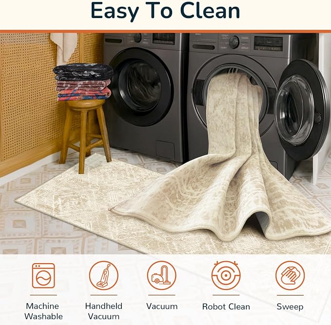 BESTSWEETIE Area Rug 6x9 Rug Machine Washable Non-Slip Low Pile Print Pattern - Image 2