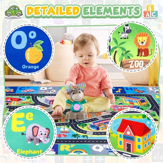 Car Rug Playmat, City Road Map Kids Rug, Educational Learning Play Mat - Image 2