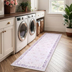 LIVEBOX Washable Lavender Bathroom Rugs Runner 2x6, Floral Hallway Rug Runner - Image 3