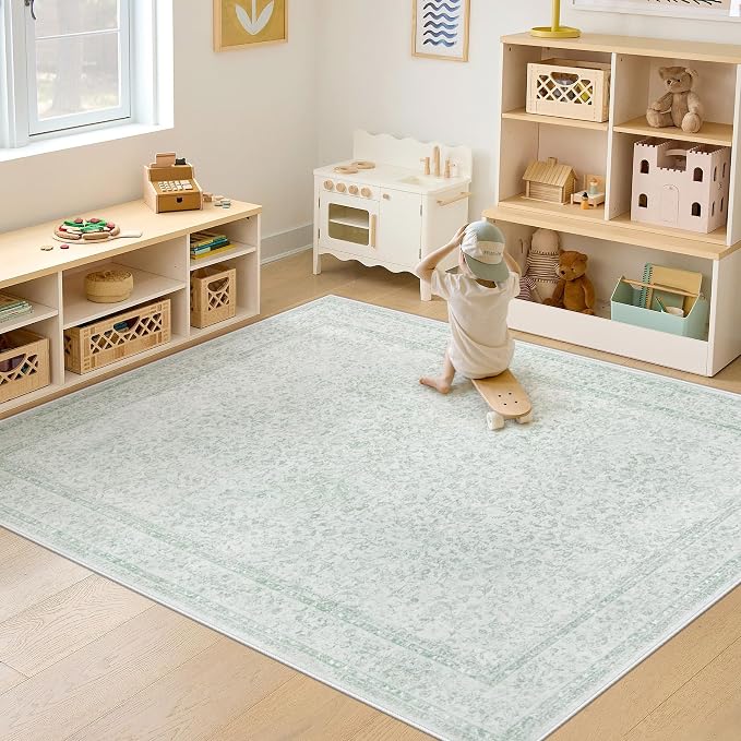6x9 Area Rugs for Living Room: Washable Vintage Floral Rug Low Pile Non-Slip - Image 2