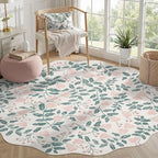 DCX Pink Botanical 5x5 Rug, Machine Washable Non Slip Stain Resistant Carpet - Image 2