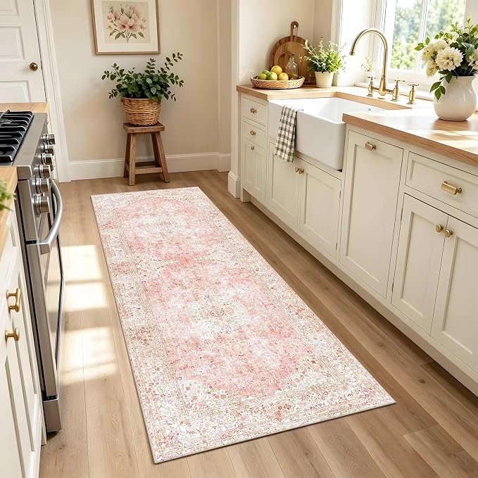 Latte&Fog 2x6 Washable Runner Pink Rugs, Non Slip Runner Rug - Image 3