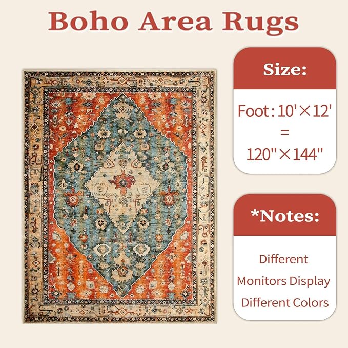 SERISSA 10x12 Area Rugs for Living Room, Large Washable Non-Slip Boho Rug - Image 6