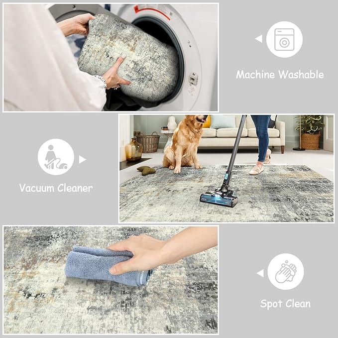 Lahome Modern Abstract Round Rug - 6Ft Gray Circle Rugs - Image 4