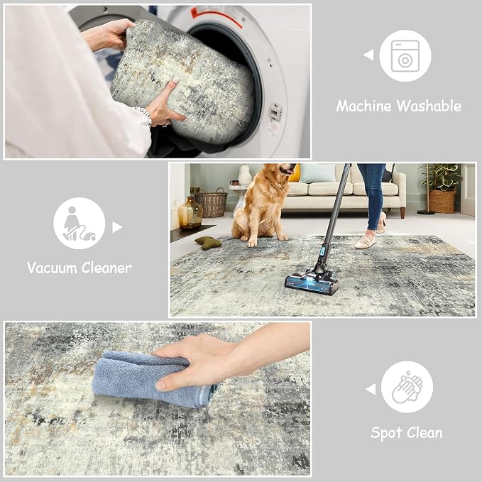 Lahome Modern Abstract Round Rug - 3Ft Small Washable Kitchen Round Area Rug - Image 4