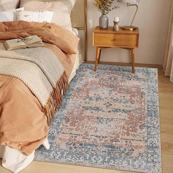 Rugxara 3x5 Rug for Entryway Bedroom, Coral Blue 3x5 Washable Area Rug - Image 3