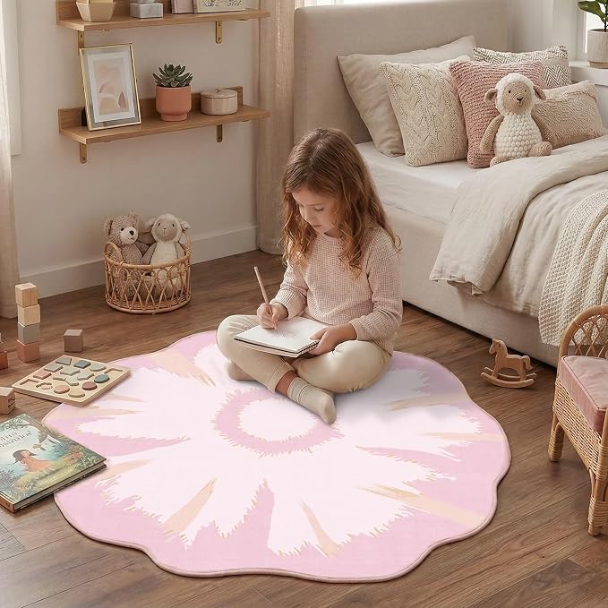 Latte&Fog 4ft Pink Round Circle Rug - Image 4