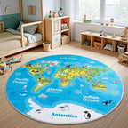 Kids Playroom Rug, 4x4ft Round World Map Play Mat - Image 3