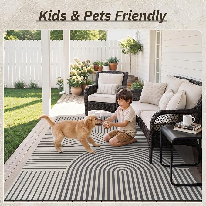 AMOAMI Outdoor Rug Patio Rug 9x12 ft Quick Dry Flatweave Textured Machine - Image 7