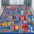 Kids Carpet Playmat Rug 78.7"x59", Car Rug by AKASISRUG