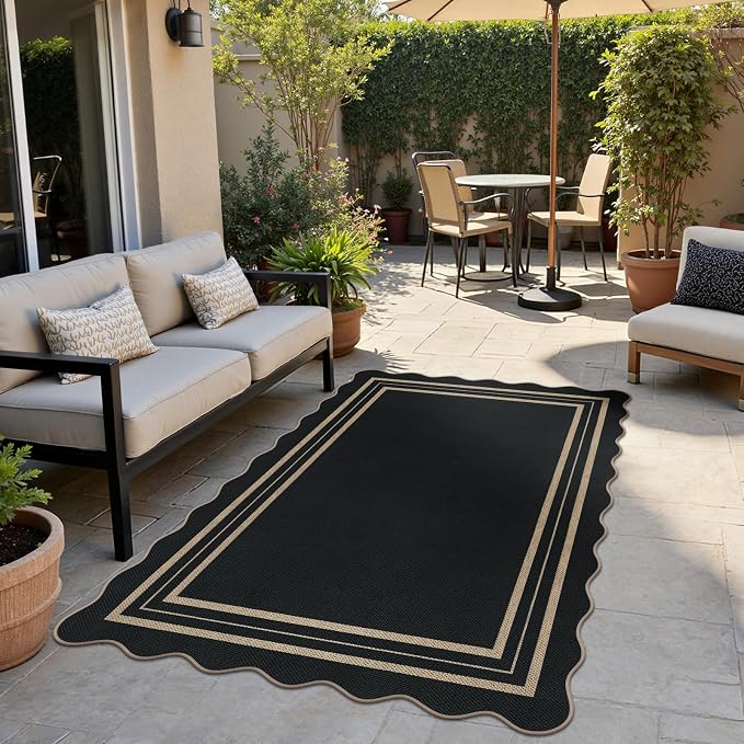 Modern Easy Jute 4x6 Outdoor Patio Rug, Washable Indoor Black Kitchen Rugs - Image 3