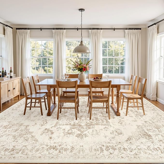 10x12 Area Rug for Living Room: Vintage Boho Neutral Washable Rug Indoor Soft - Image 3