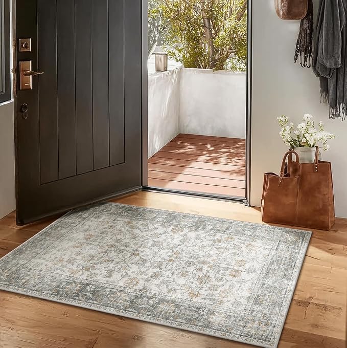 Washable Entryway Small Area Rugs: Door Mat Indoor Entrance 2x3 Boho Rug Stain - Image 2