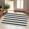 Blue and White Striped Outdoor Rug by Othilic