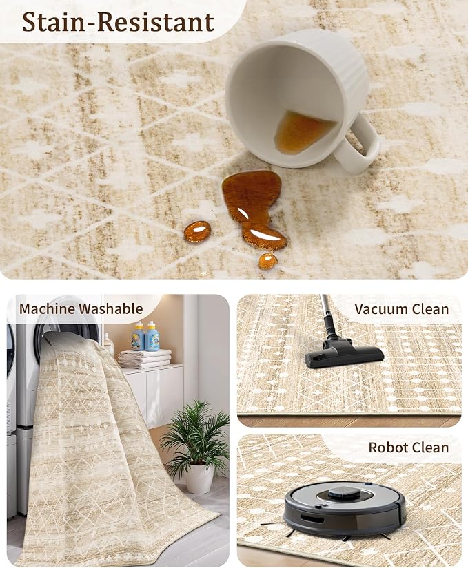 Miukiki 5x7 Area Rug for Living Room Moroccan Washable Rugs Non Slip Indoor - Image 4