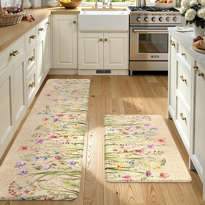 KIMODE Kitchen Anti Fatigue Mats, Farmhouse Flower Kitchen Rugs Sets of 2 - Image 9